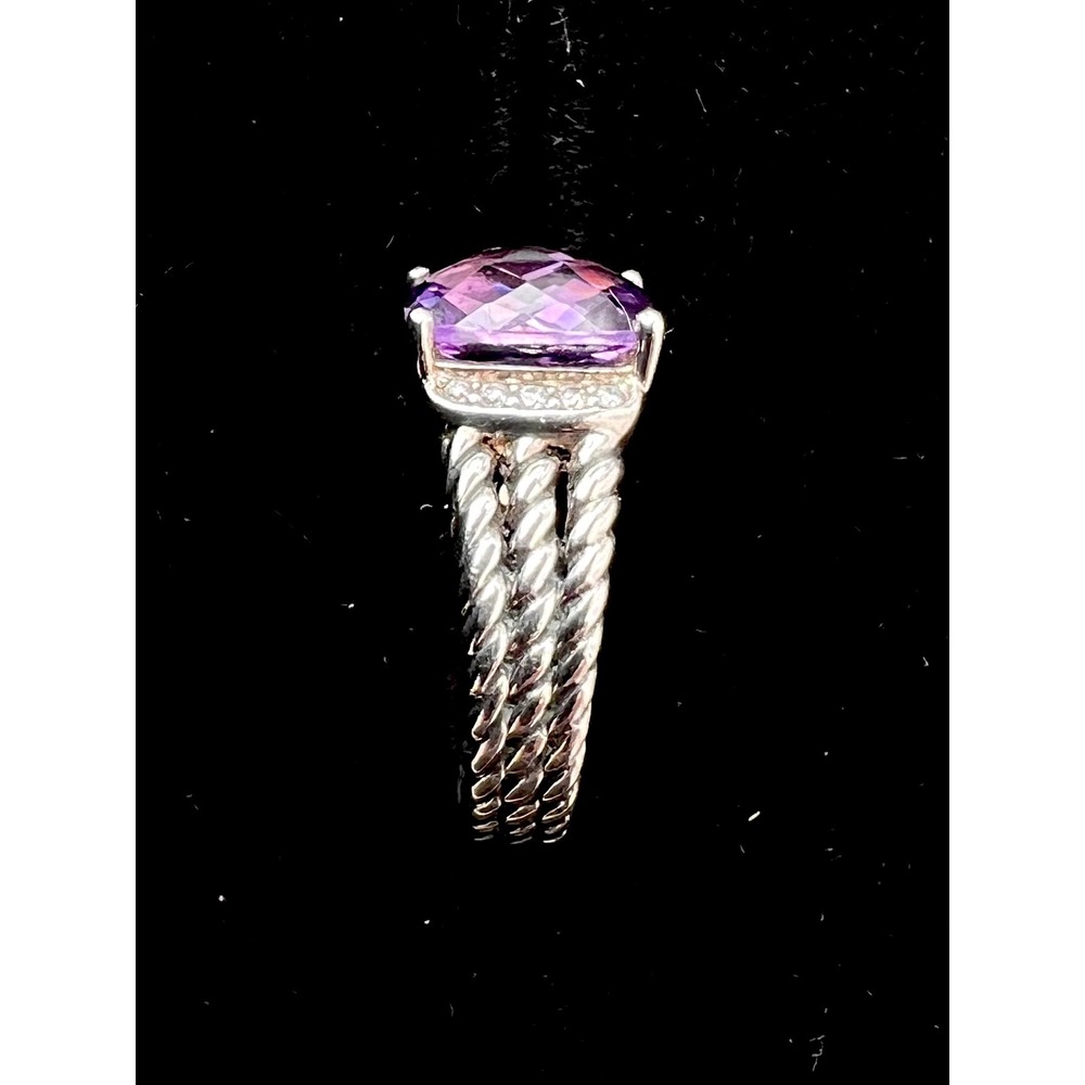 David Yurman Sterling Silver Petite Wheaton Amethyst & Pave Diamond Ring Sz 7 - Picture 7 of 9